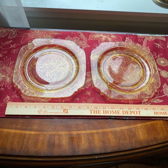 2 Depression Glass MADRID AMBER Dinner Plates Yellow 9" Federal Company lot - Picture 6 of 12